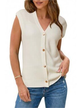 Women's Sleeveless Sweater Vest V-Neck Wool Blend Knit Trendy Office Layering